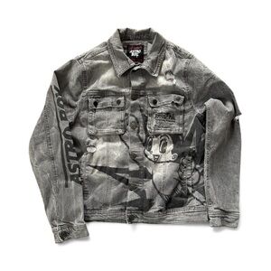 RARE Tezuka Productions Astro Boy Gray Denim 2-Sided Distressed Jean Jacket Sz S